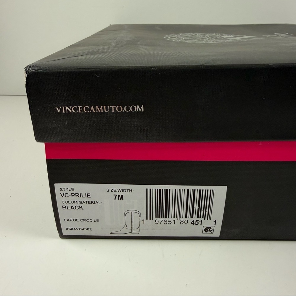 Vince Camuto Prilie Croc Boots Womens 7M Black Leather Heeled NEW - Picture 16 of 16